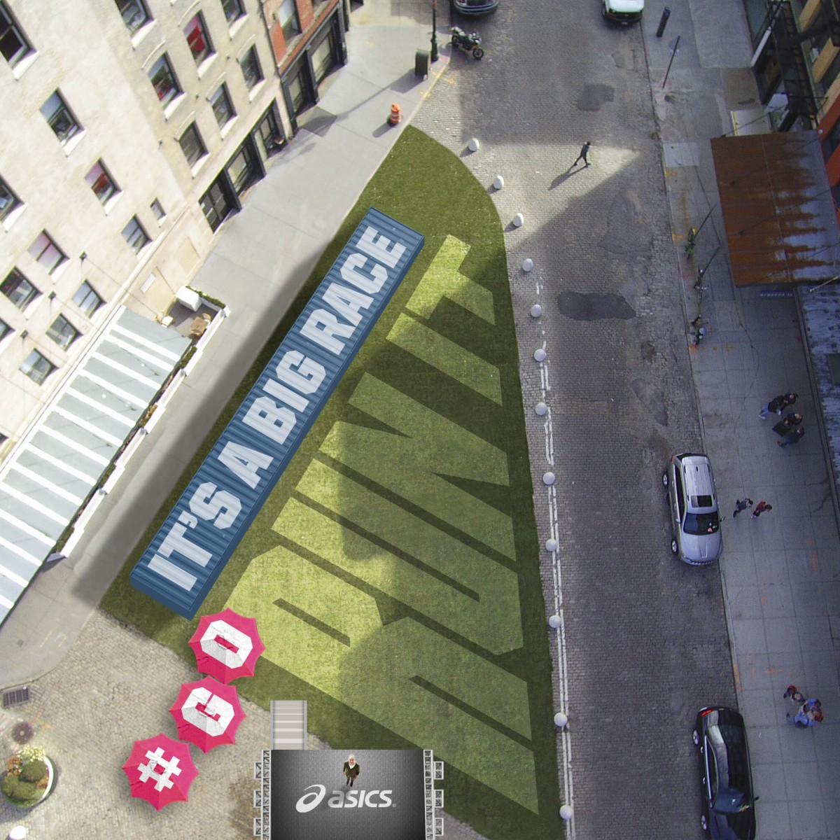 Artificial grass with sidewalk.